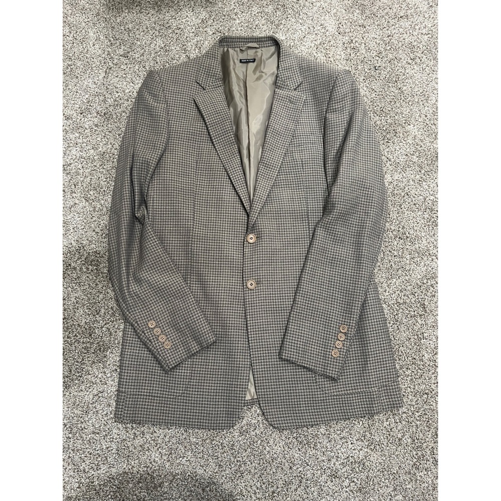Giorgio Armani Borgo 21 Mens Wool Silk Blazer Jacket Italy Houndstooth Brown 44R